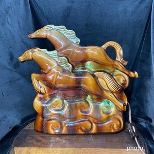 Vintage 1950s Wild Horses Ceramic TV Lamp